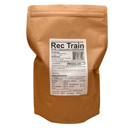 NutrID Rec-train-50-50-5gleucine-chocolade herstel eiwitshake hardlopen wielrennen triathlon